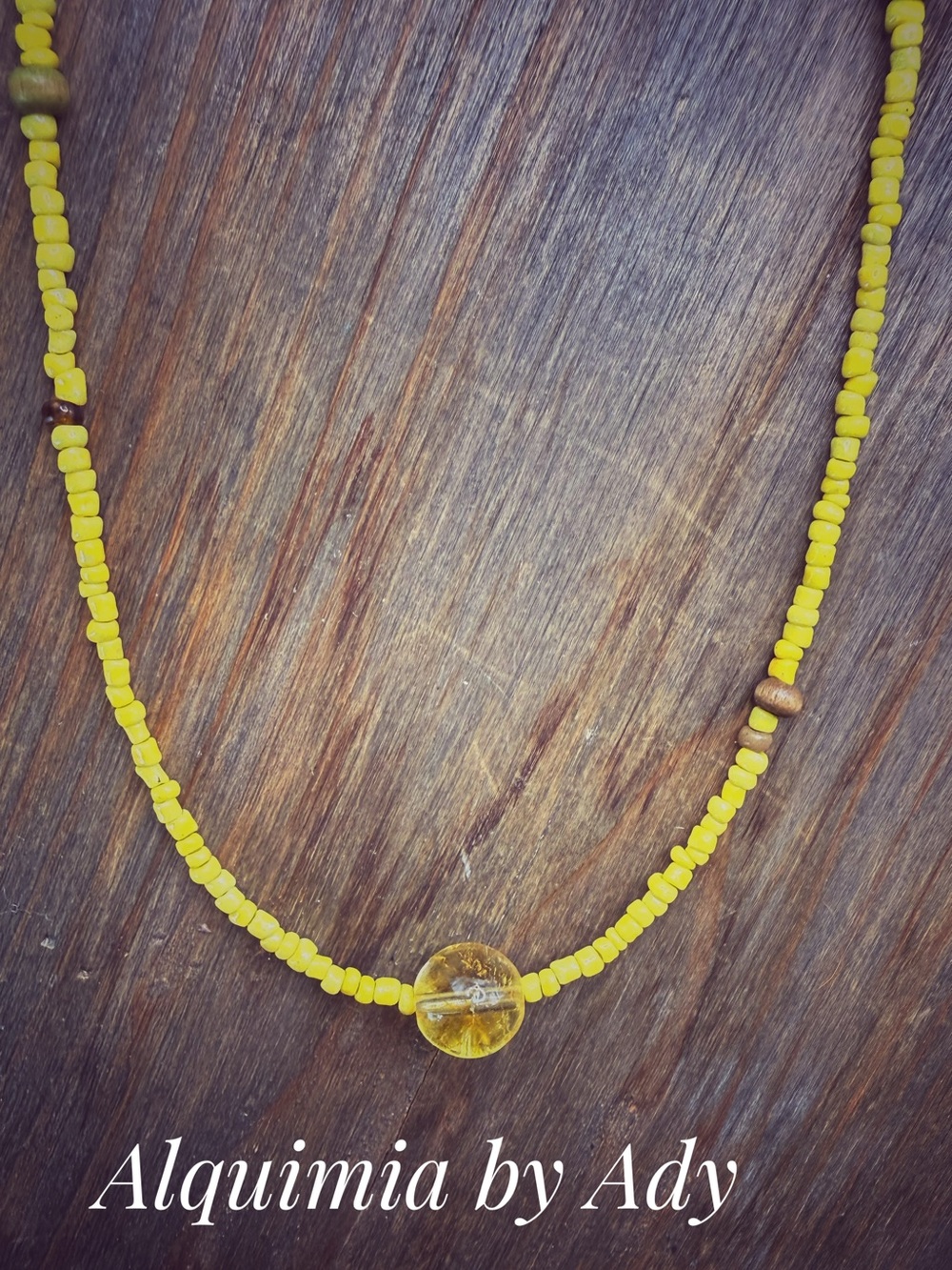 Y2K 
Yellow Beaded choker Necklace with big citrine Charm